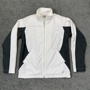 Vintage Nike‎ Windbreaker Jacket Women's Small Full Zip White Black Running Y2K